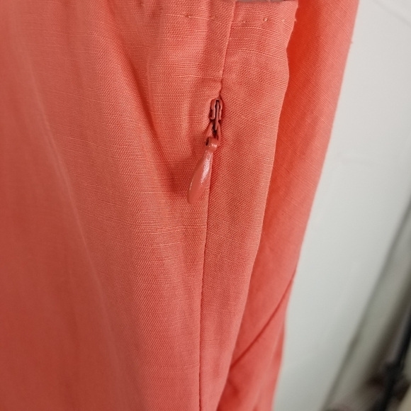 Elie Tahari Christie peach coral linen blend ruffle midi dress - Picture 3 of 11